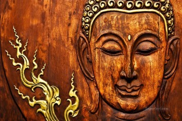 宗教的 Painting - 火の中の仏頭 仏教